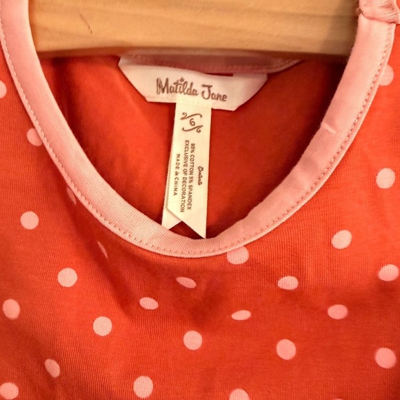 Matilda Jane Girls Polka Dot Dress Orange Pink Ruffle Pockets Size 5/6 - Picture 3 of 5
